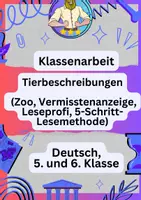 Vorschau - Klassenarbeiten - Klassenarbeit Deutsch – Tierbeschreibungen | Tapir - Deckblatt
