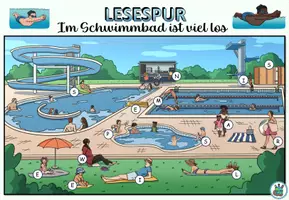 Vorschau - Arbeitsblätter - Lesespur "Im Schwimmbad ist viel los" plus interaktive Version - DaZ / DaF / Deutsch - Seite 2