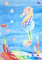Vorschau - Mal- und Bastelvorlagen - Kunst im Sommer: Seepferdchen im Meer (Transferdruck) - Seite 1