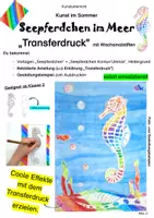 Vorschau - Mal- und Bastelvorlagen - Kunst im Sommer: Seepferdchen im Meer (Transferdruck) - Deckblatt