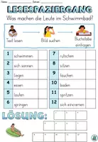 Vista previa - Hojas de trabajo - Paseo de lectura L1 "Was machen die Leute im Schwimmbad?" Alpha - Alemán - página 1