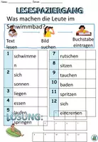 Vorschau - Arbeitsblätter - Lesespaziergang L1 "Was machen die Leute im Schwimmbad?" Alphabetisierung - DaZ / DaF / Deutsch - Seite 1