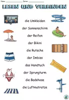 Vorschau - Arbeitsblätter - Lesen und verbinden "Im Schwimmbad" Sommer - DaZ / DaF / Deutsch - Seite 1