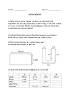 Vorschau - Test - Mathe Test mit Verbesserung (Oberflächeninhalt, Volumen, Umwandeln) - Deckblatt