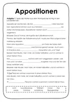 Vorschau - Arbeitsblätter - Appositionen. Übungen. Wiederholung/Vertretungsstunden - Seite 1