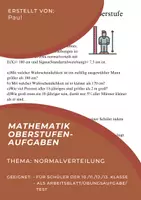 Vorschau - Arbeitsblätter - Mathematik Aufgaben Normalverteilung - Deckblatt