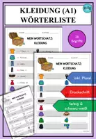 Vorschau - Arbeitsblätter - Kleidung Wörterliste DaZ DaF A1 - inkl. Plural - Deckblatt