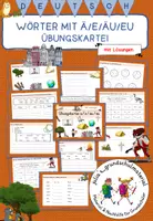Vorschau - Stationenlernen - Wörter mit ä/e und äu/eu - Übungskartei mit Lösungen - Deckblatt