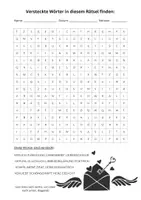 Vorschau - Arbeitsblätter - Liebesbrief, Suchsel, schwer, Wortgitter, Buchstabensalat, Buchstabengitter, Wortsuchrätsel, Wortsuche, Worträtsel, Wortsuchsel - Seite 1