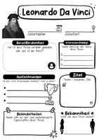 Vorschau - Arbeitsblätter - Leonardo Da Vinci Steckbrief - Berühmte Persönlichkeiten - Seite 1