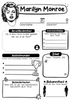 Vorschau - Arbeitsblätter - Marilyn Monroe Steckbrief - Berühmte Persönlichkeiten - Seite 1