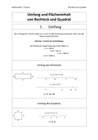 Vorschau - Arbeitsblätter - Merkblätter Umfang und Flächeninhalt von Rechteck und Quadrat - Deckblatt