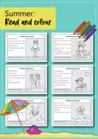Vista previa - Hojas de trabajo - Summer: read and colour; 7 imágenes; 2 versiones diferenciadas (Inglés) - página 1