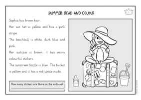 Vista previa - Hojas de trabajo - Summer: read and colour; 7 imágenes; 2 versiones diferenciadas (Inglés) - página 3