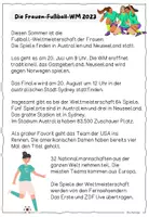 Vorschau - Arbeitsblätter - Frauen Fußball WM / Lesetext mit Material - Seite 1