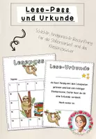Vorschau - Mal- und Bastelvorlagen - Lesepass und Urkunde Grundschule | Klassentier Faultier / Faultierklasse - Deckblatt