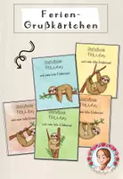 Vorschau - Mal- und Bastelvorlagen - Feriengruß Sommerferien Grundschule | Klassentier Faultier / Faultierklasse - Deckblatt