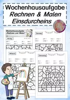 Vorschau - Arbeitsblätter - Wochenhausaufgabe: Eindurcheins - Rechnen und Malen - Deckblatt