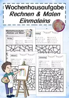 Vorschau - Arbeitsblätter - Wochenhausaufgabe: Einmaleins - Rechnen und Malen - Deckblatt