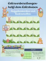 Vorschau - Stationenlernen - Helft dem Osterhasen! Aufgaben und Bodenmatte - Deckblatt