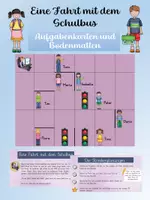 Vorschau - Stationenlernen - Eine Fahrt mit dem Schulbus! Aufgaben und Bodenmatte - Deckblatt