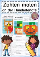 Vorschau - Arbeitsblätter - Hundertertafel Pixelbilder Zahlen malen - Deckblatt