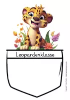Vorschau - Mal- und Bastelvorlagen - Leopardenklasse Namensschild Schulanfang - Seite 1