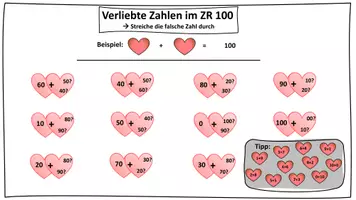 Vorschau - Arbeitsblätter - Rechentrick "verliebte Zahlen" ZR 100 - Seite 1
