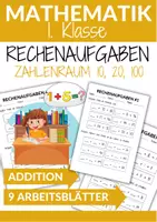 Vorschau - Arbeitsblätter - 9 Arbeitsblätter Rechenaufgaben Addition 1. Klasse & 2. Klasse - Deckblatt
