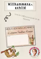 Vorschau - Poster - Willkommensschild Grundschule | Klassentier Faultier / Faultierklasse - Deckblatt