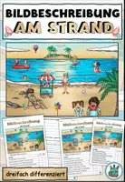 Vorschau - Arbeitsblätter - Bildbeschreibung "Am Strand" Sommer - DaZ / DaF / Deutsch - Deckblatt