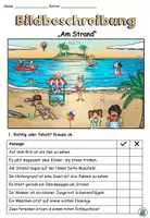 Vorschau - Arbeitsblätter - Bildbeschreibung "Am Strand" Sommer - DaZ / DaF / Deutsch - Seite 1