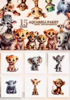 Vorschau - selbst erstellte Cliparts/Grafiken - Safari Baby Animals Clipart, Dschungel Kinderzimmer Wandkunst, PNGs - Deckblatt