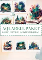 Vorschau - selbst erstellte Cliparts/Grafiken - 15 Aquarell Fantasy Book Clipart, Vintage Magical Book PNG - Deckblatt