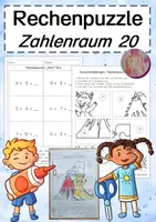 Vorschau - Arbeitsblätter - Rechenpuzzle: Dino im Zahlenraum 20 mit Übergang - Deckblatt