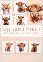 Vorschau - selbst erstellte Cliparts/Grafiken - Highland Cow PNG Bündel, 15 Baby Highland Cows Clipart - Deckblatt