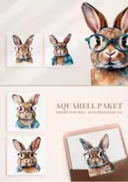 Vorschau - selbst erstellte Cliparts/Grafiken - 15 Aquarellhasen Clipart Bündel: Hasen mit Brille - Seite 2