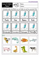 Vorschau - Arbeitsblätter - Lesen und kleben - Tiere - Seite 1