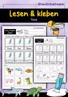 Vorschau - Arbeitsblätter - Lesen und kleben - Tiere - Deckblatt