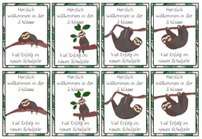 Vorschau - Bildkarten - Willkommenskärtchen Willkommensgruß Faultierklasse #Klassentier - Seite 3