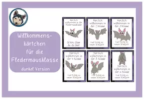 Vorschau - Bildkarten - Willkommenskärtchen Fledermausklasse dunkel #Klassentier - Deckblatt
