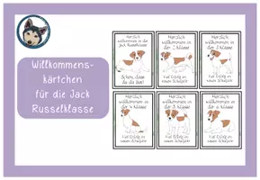 Vorschau - Bildkarten - Willkommenskärtchen Hundeklasse Jack Russel #Klassentier - Deckblatt