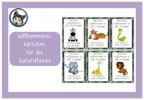 Vorschau - Bildkarten - Willkommenskärtchen Safariklasse hell #Klassentier - Deckblatt