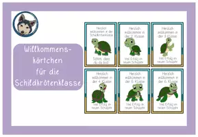 Vorschau - Bildkarten - Willkommenskärtchen Schildkrötenklasse #Klassentier - Deckblatt