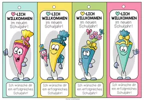 Vorschau - Anderer Materialtyp - Willkommensgruß / Willkommensgeschenk - verschiedene Grüße für den 1. Schultag nach den Ferien (Schultüten Design) - Seite 1