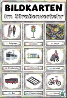 Vorschau - Präsentationen/Tafelbilder - Bildkarten und Wortkarten "Im Straßenverkehr" Orientierung in der Stadt - DaZ / DaF / Deutsch - Deckblatt