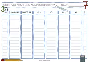 Vorschau - Arbeitsblätter - Stadt Land Fluss "Nachbarzahlen" - auch in schwarz-weiß - Seite 1