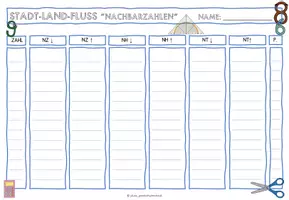 Vorschau - Arbeitsblätter - Stadt Land Fluss "Nachbarzahlen" - auch in schwarz-weiß - Seite 2