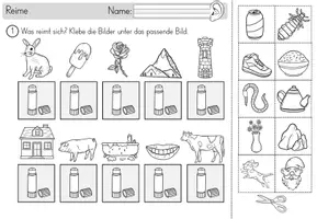 Vorschau - Arbeitsblätter - Phonologische Bewusstheit- Reime, Silben, Anlaute - Gemischte Übungen - Seite 1