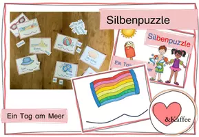 Vorschau - Mal- und Bastelvorlagen - Lesetraining: Silbenpuzzle - Ein Tag am Meer - Deckblatt